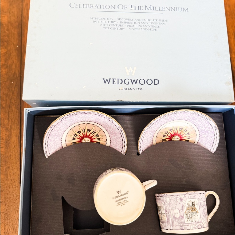 Wedgwood Millennium Mug and Plate Set - Cream and Purple